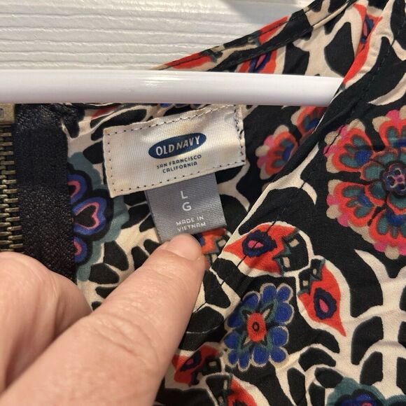 Old Navy Shift Dress  Floral Pattern Purple Blue Black Red 3/4 Sleeves Large - Picture 3 of 7